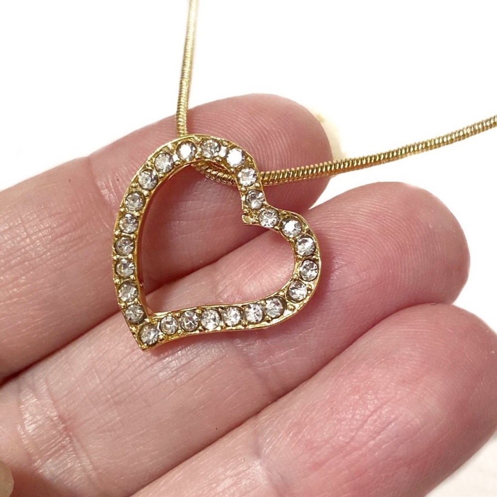 3/$20 Swarovski Elements Open Crystal Heart Necklace Goldtone